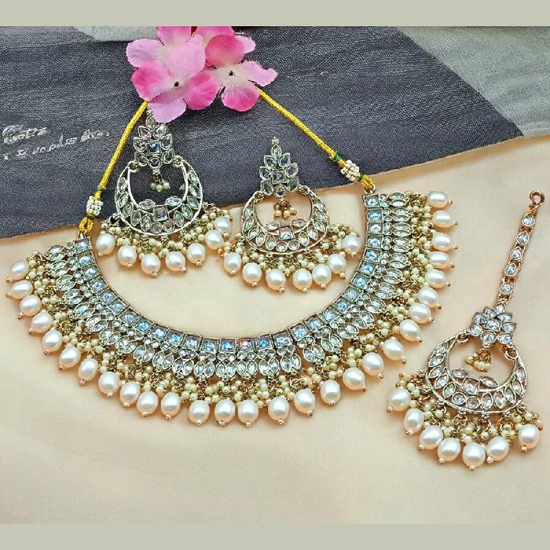 Gehana Mahal Gold Plated Crystal Stone Pearl And Beads Necklace Set