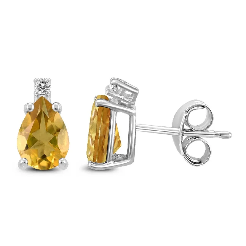 Marquee 14K White Gold 6x4MM Pear Citrine and Diamond Earrings