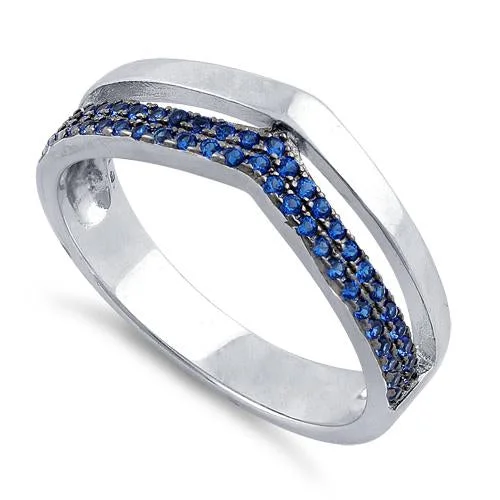 Sterling Silver Double V-Accented Blue CZ Ring