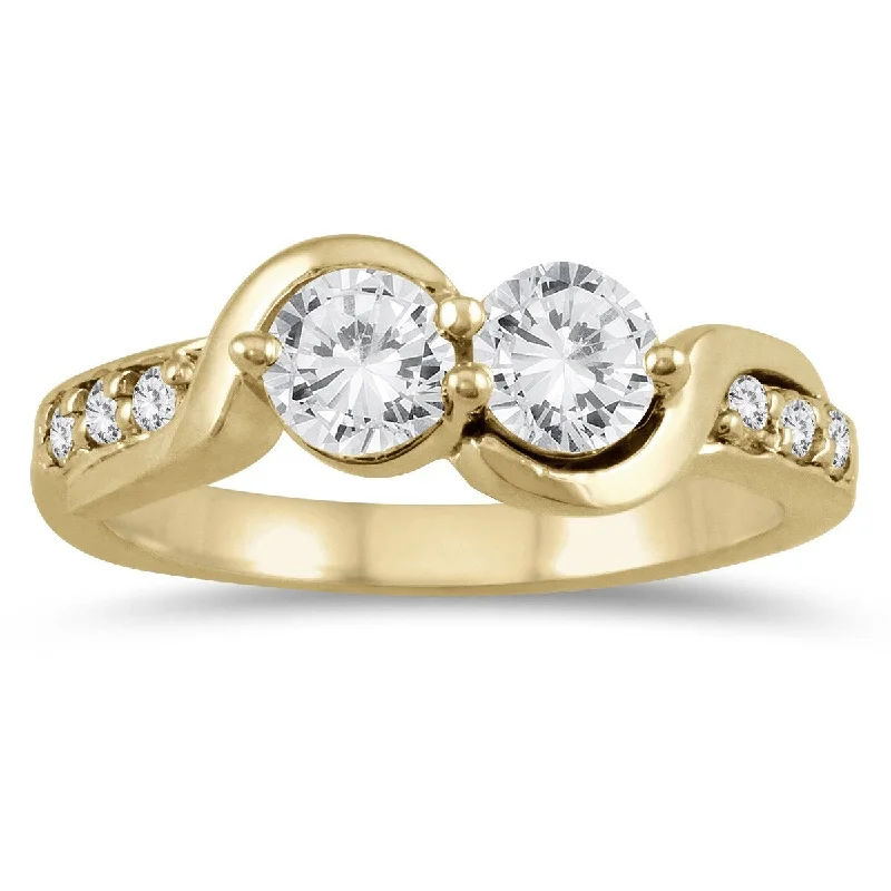 Marquee 7/8 Carat TW Two Stone Diamond Ring in 14K Yellow Gold