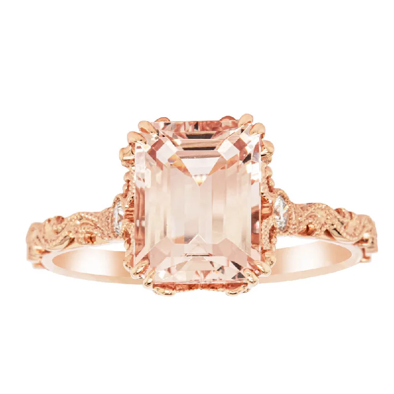 18ct Rose Gold Morganite & Diamond Romanov Ring