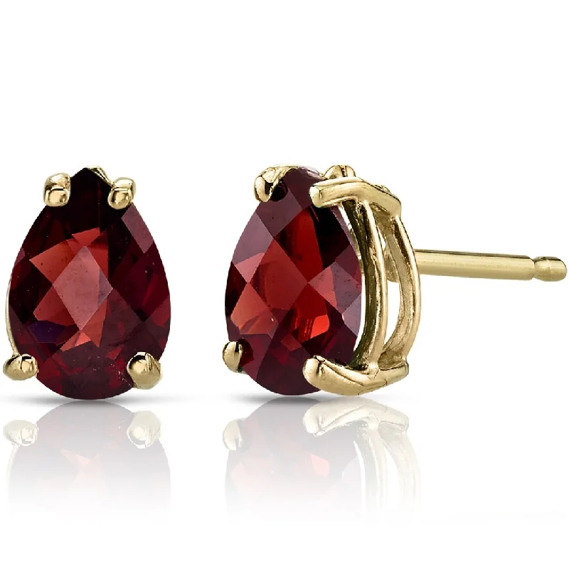 14k Yellow Gold Garnet Stud Earrings 1.78 ct Pear Shape