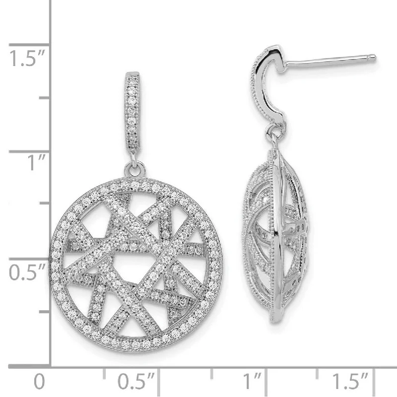 Curata 925 Sterling Silver 26x19mm Pave CZ Cubic Zirconia Vintage Dangle Post Earrings