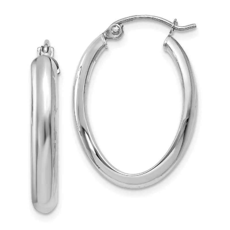 Curata 14k White Gold Polished 3.5x16mm Oval Hoop Earrings