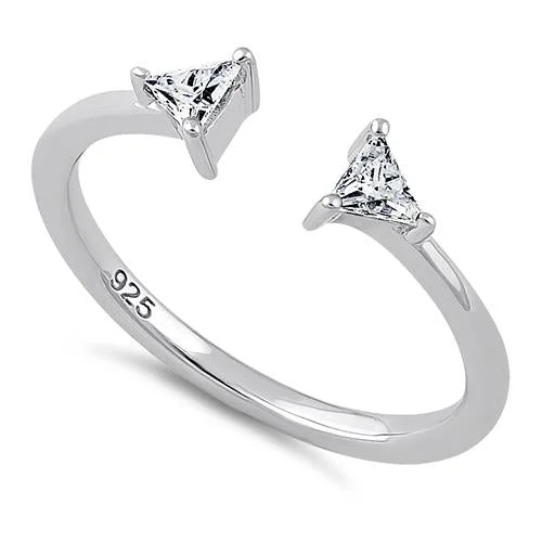 Sterling Silver Double Triangle Cut Clear CZ Ring