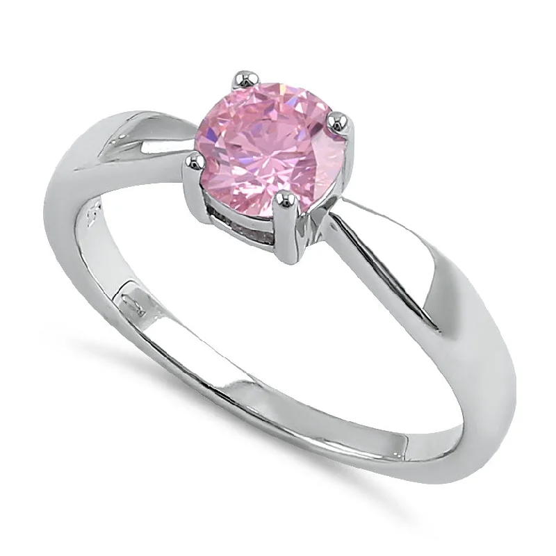 Sterling Silver 6mm Round Pink CZ Ring