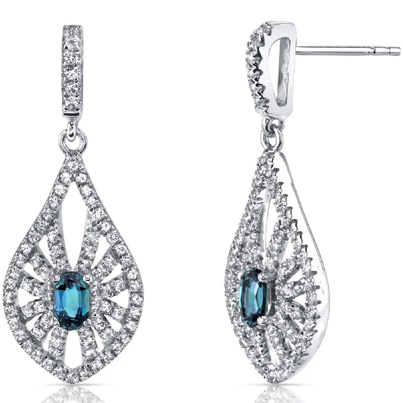 14k White Gold 2 ct Created Alexandrite Dangling Earrings