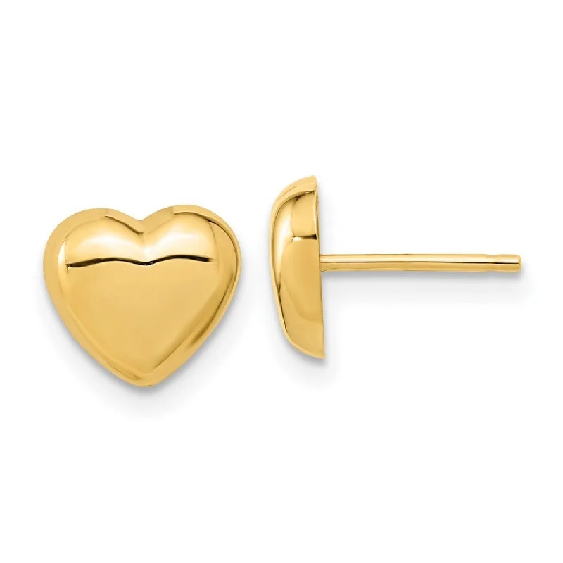 Curata 14k Yellow Gold Polished Love Heart Post Earrings 7.85x8.6mm