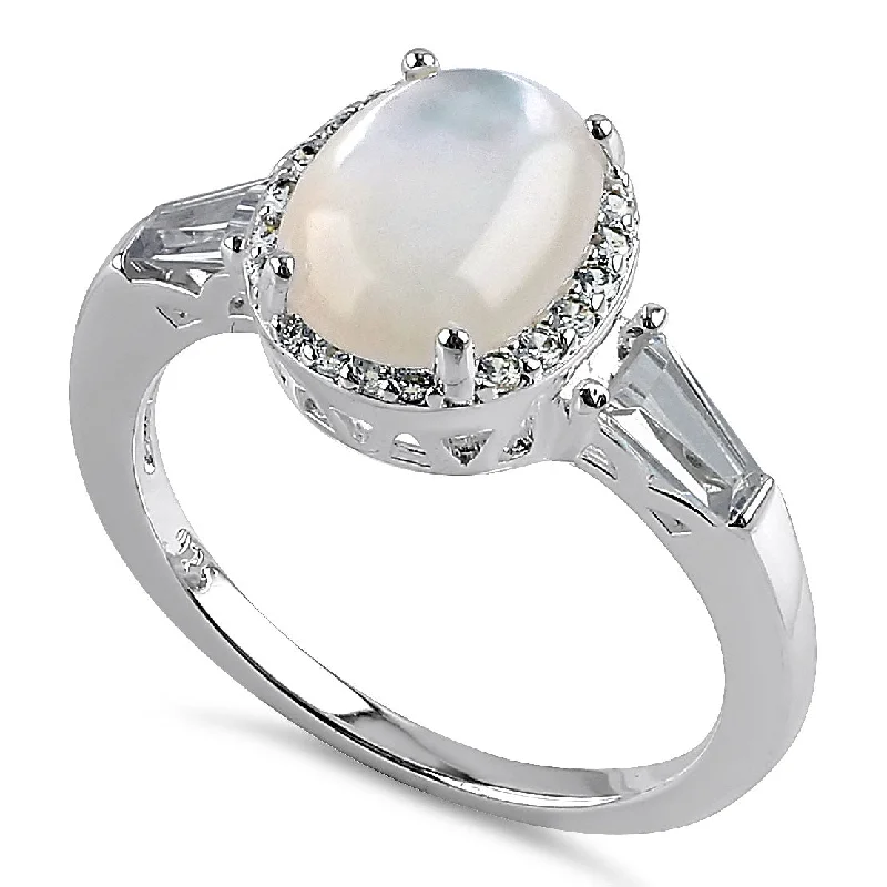 Sterling Silver Oval Mother of Pearl CZ Ring