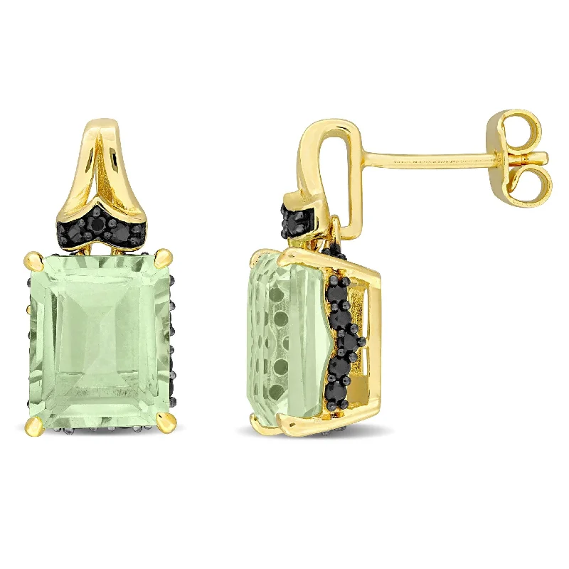 Miadora 6 7/8ct TGW Octagon-Cut Green Quartz and Black Sapphire Earrings Yellow Silver