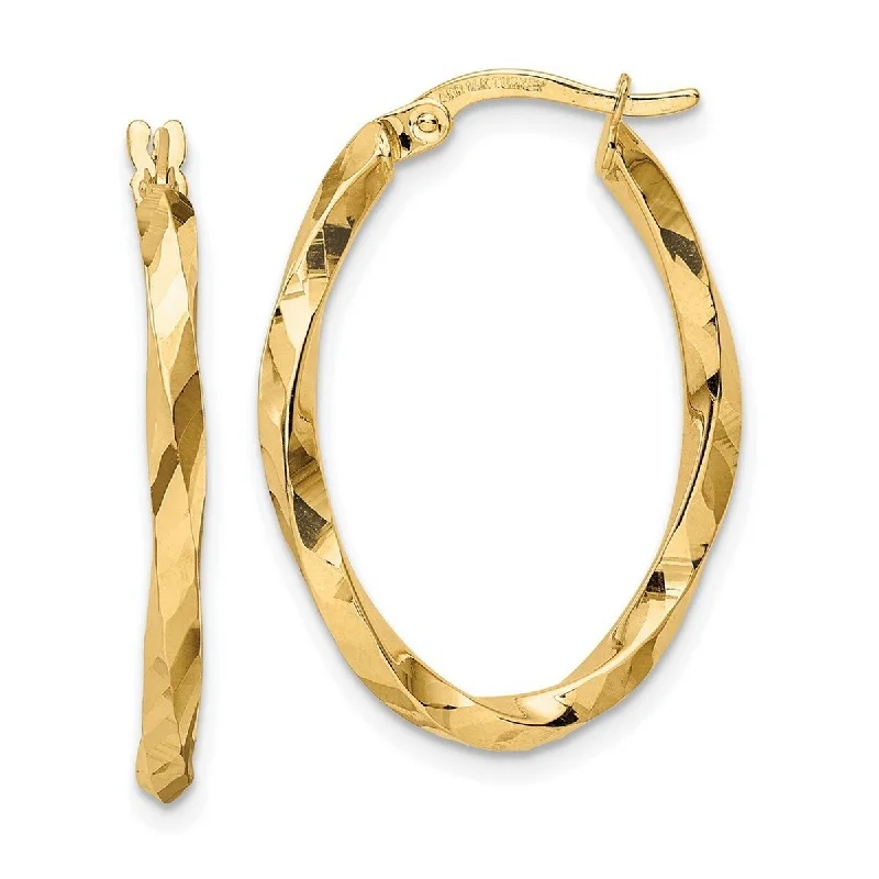 Curata 14k Yellow Gold Twisted 2.5 9mm Oval Hoop Earrings