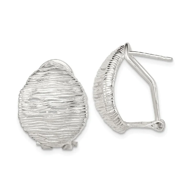 Curata 925 Sterling Silver Textured Oval Omega Back Earrings (15mm x 20mm)