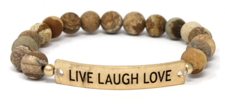 LIVE LAUGH LOVE - Natural Stone Inspirational Bracelet Picture Jasper