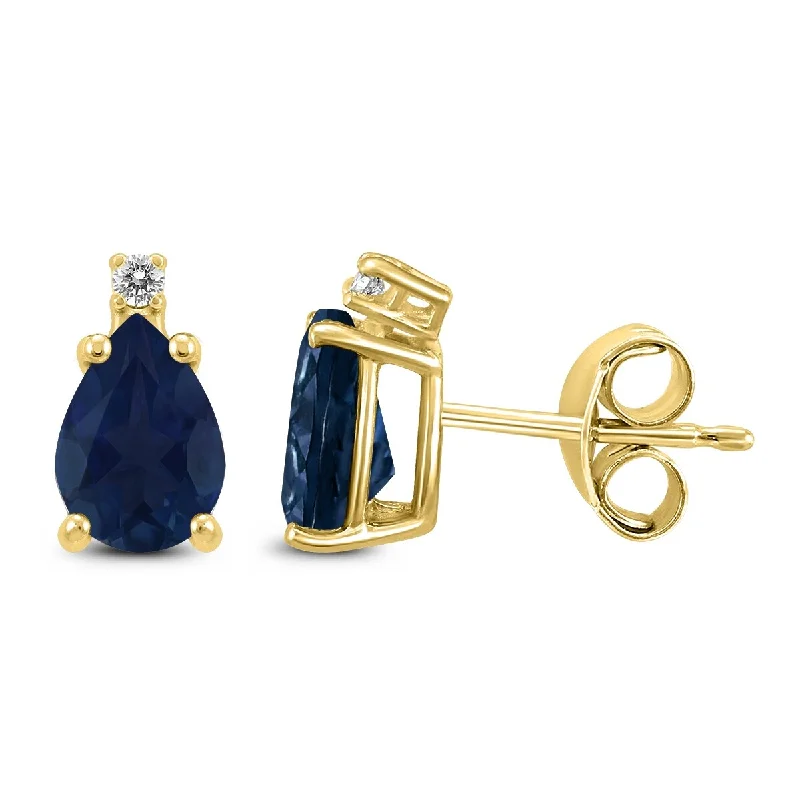 Marquee 14K Yellow Gold 6x4MM Pear Sapphire and Diamond Earrings