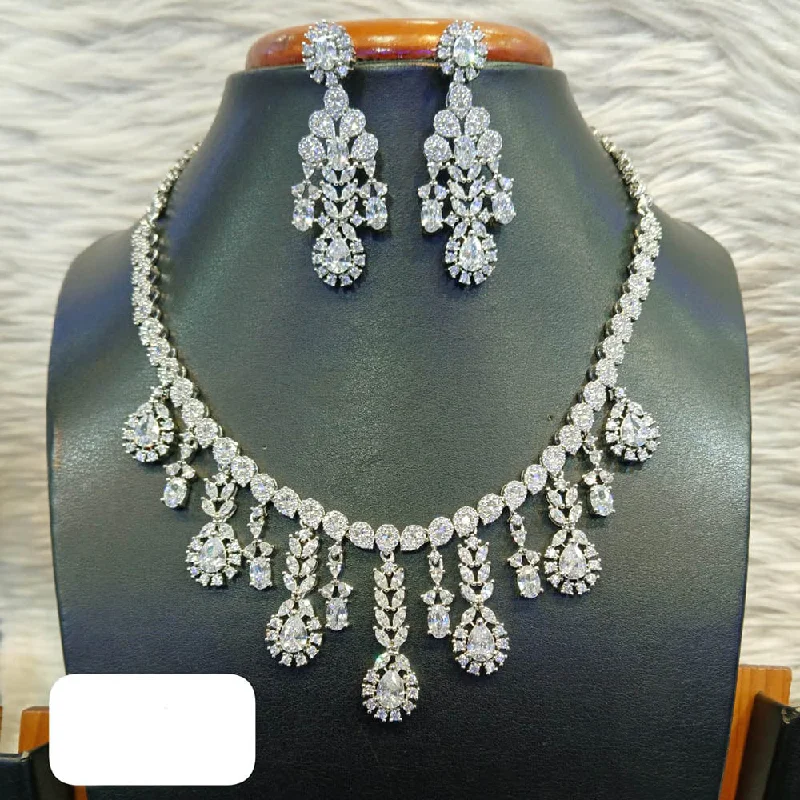 Jain Jewellers Silver Plated AD Necklace Set