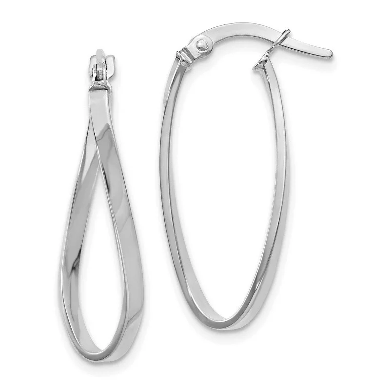 Curata 10k White Gold Polished 26x3mm Oval Hinged Hoop Earrings