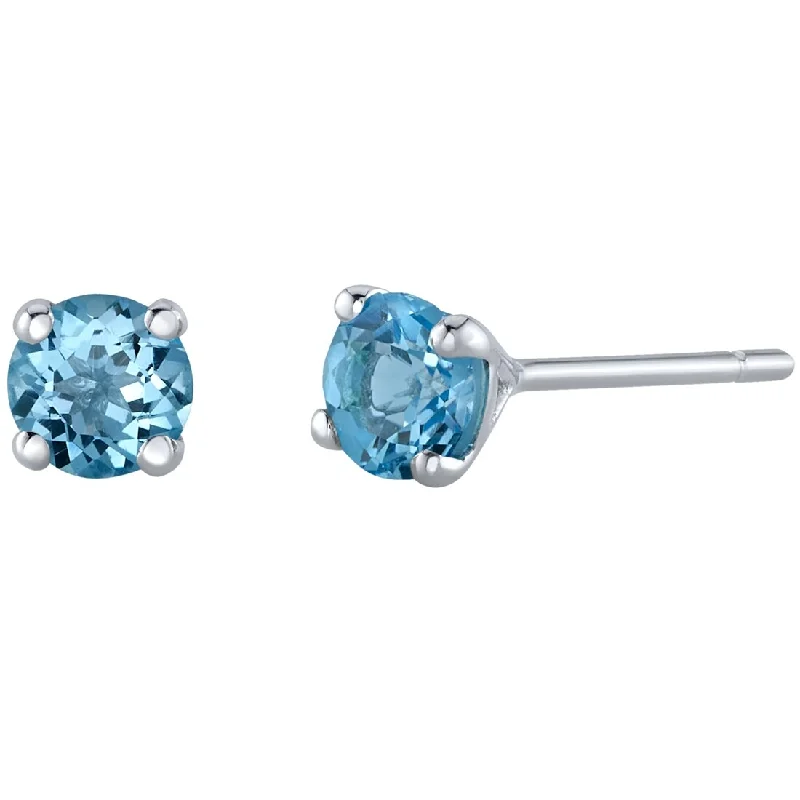 14k Gold 4mm Round Swiss Blue Topaz Solitaire Stud Earrings