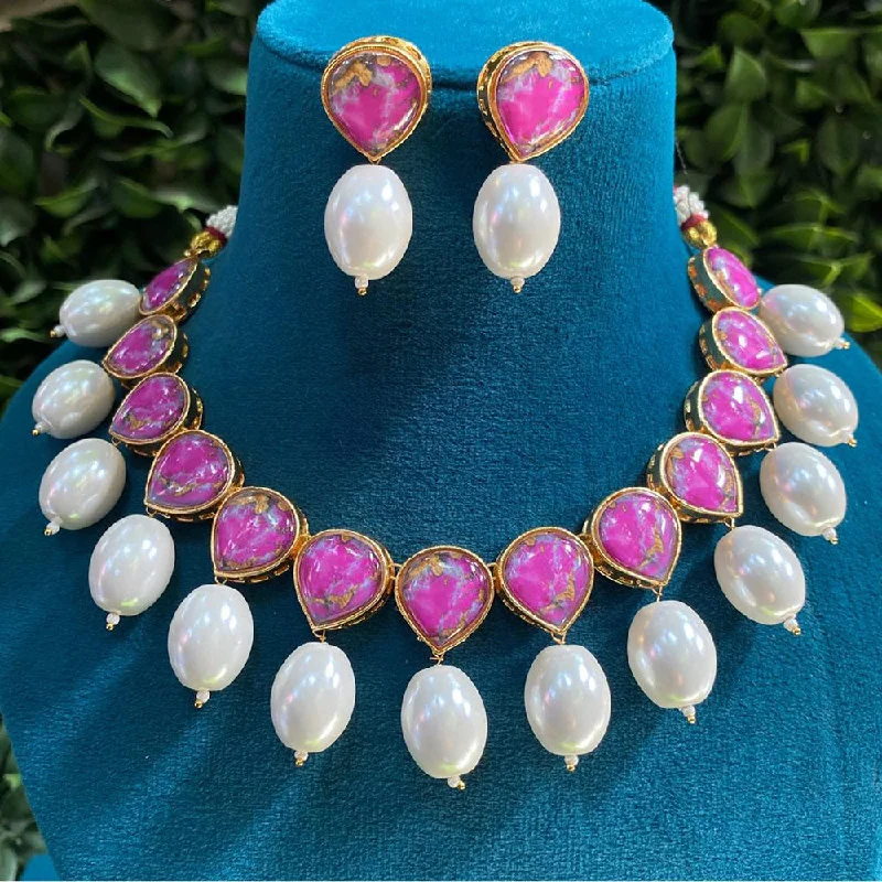 Royal Kundan Jewellery Gold Plated Druzy Stone And Pearls Necklace Set