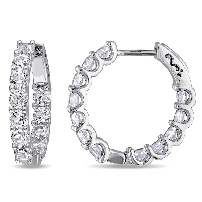 Miadora Sterling Silver Created White Sapphire Hoop Earrings