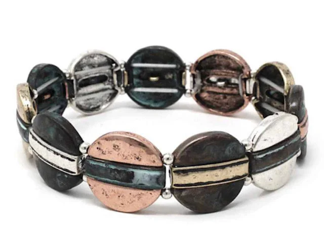 Patina Stretch Bracelet Circles with bars