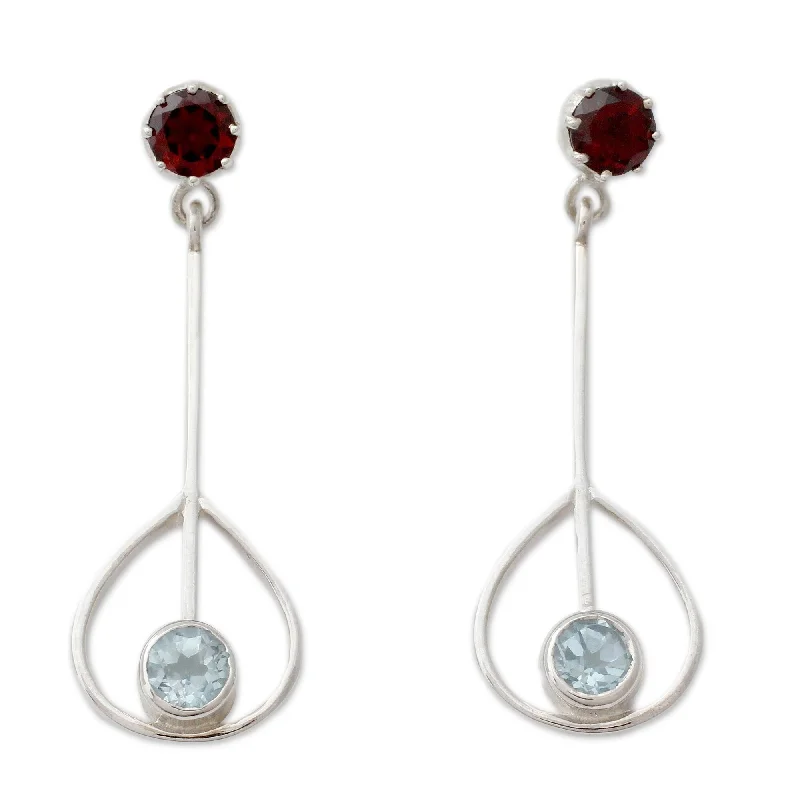 Novica Handmade Mod Swing Garnet And Topaz Dangle Earrings