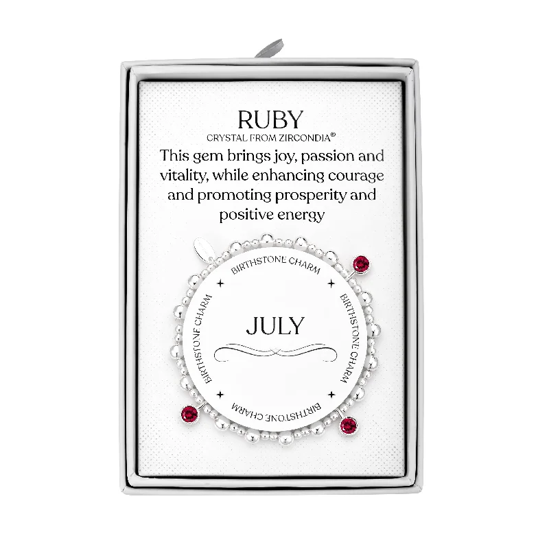 July (Ruby) Birthstone Stretch Charm Bracelet with Quote Gift Box