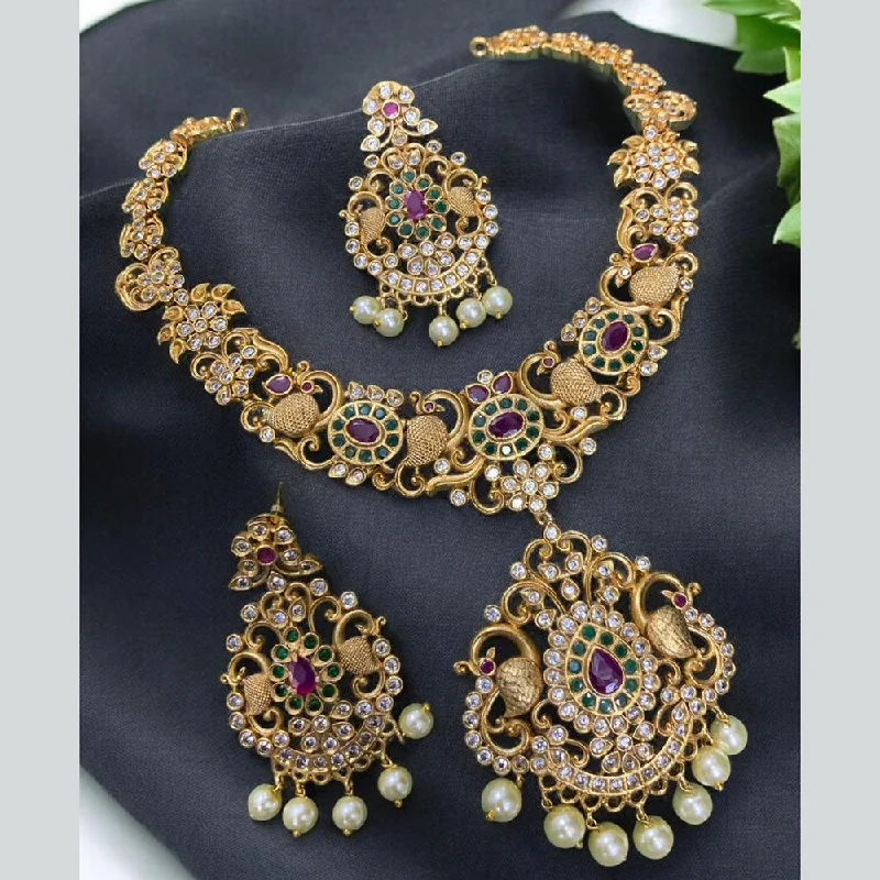 Sona Creation  Gold Plated Austrian Stone And Pearls Necklace Set