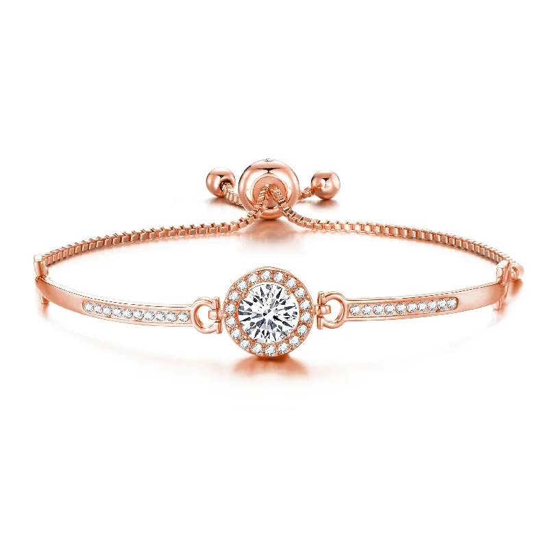 Rose Gold Plated Halo Friendship Bracelet Created with Zircondia® Crystals