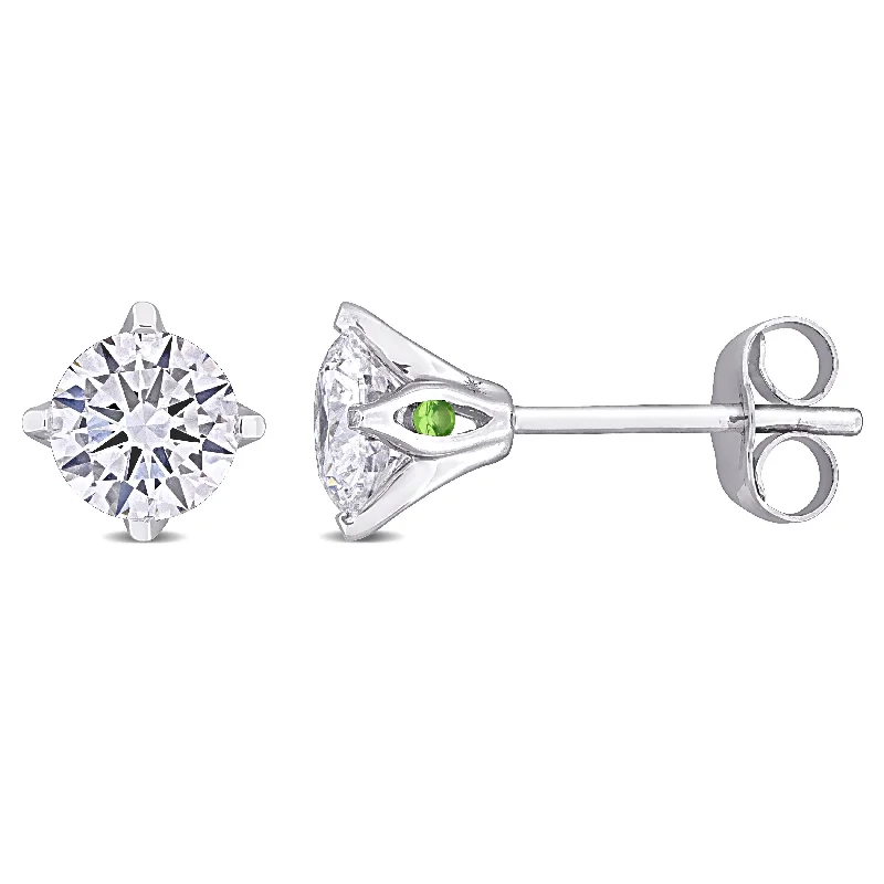 Created Forever 1ct TDW Lab-Grown Diamond and Tsavorite Accent Solitaire Stud Earrings in 14k White Gold