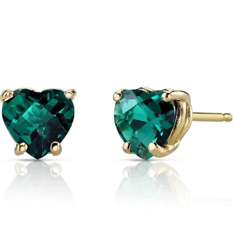 14k Yellow Gold 1.5 ct Created Emerald Stud Earrings