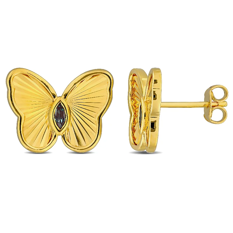 Miadora 1/4ct TGW Marquise-Cut Created Alexandrite Butterfly Stud Earrings in Yellow Silver