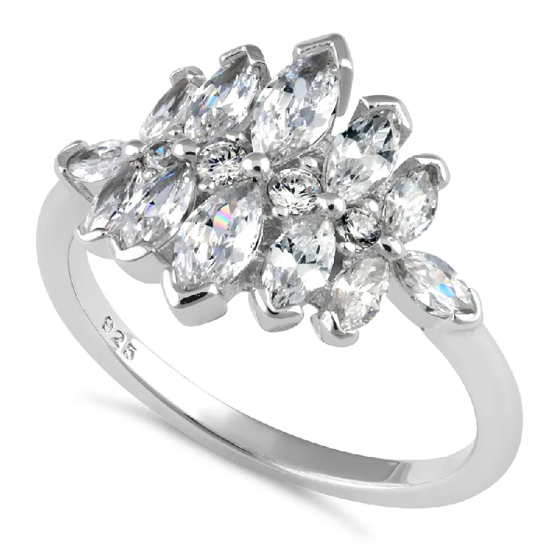 Sterling Silver Marquise Cluster CZ Ring