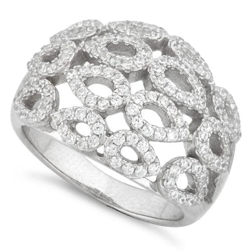 Sterling Silver Drops Pave CZ Ring