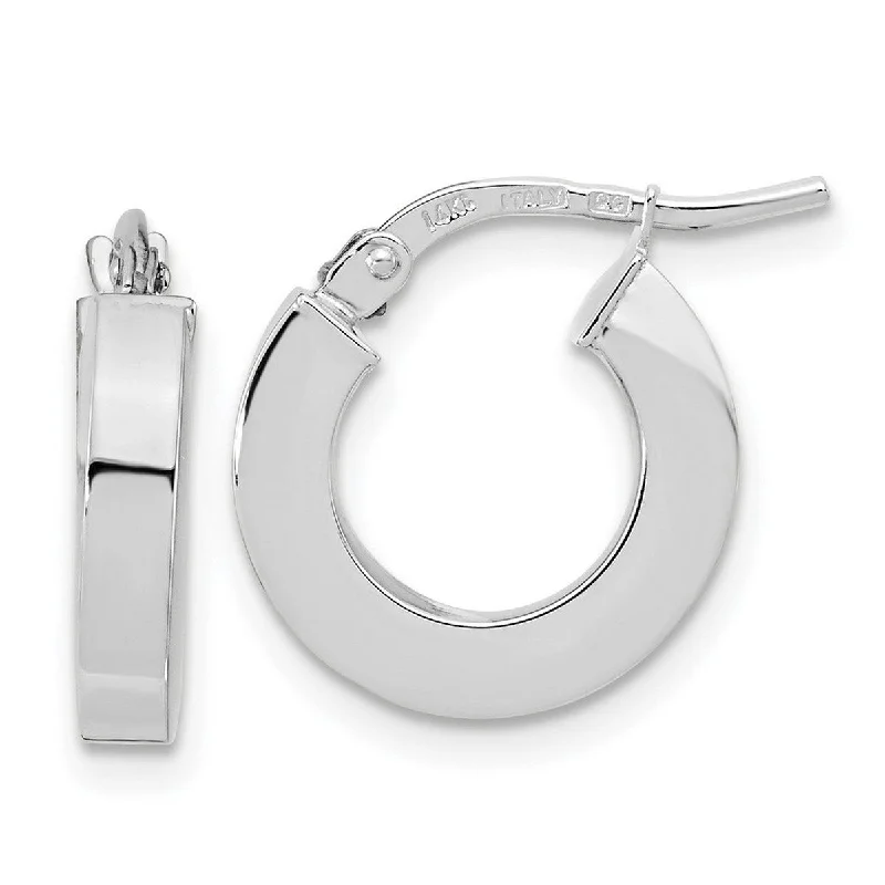 Curata 14k White Gold Polished 15x3mm Square Tube Hoop Earrings