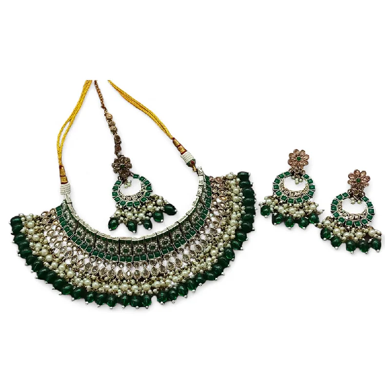 Gehana Mahal Gold Plated Crystal Stone Pearl And Beads Necklace Set