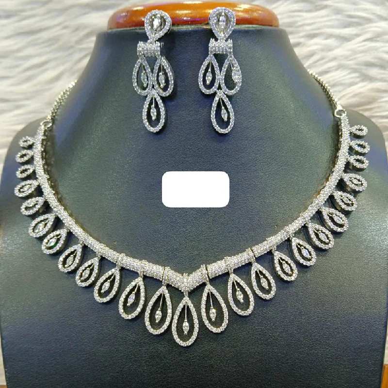 Jain Jewellers Silver Plated AD Necklace Set