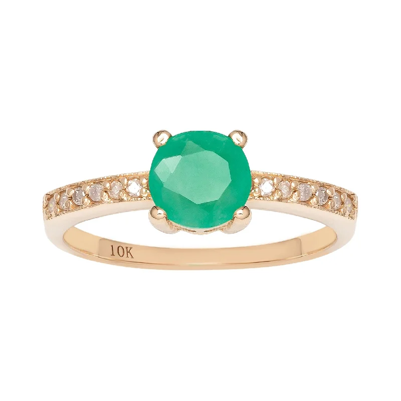 Viducci 10k Yellow Gold Genuine Round Emerald and Diamond Ring