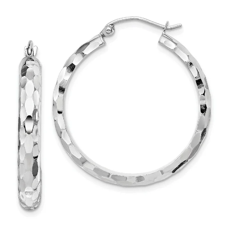 Curata 14k White Gold 21.2mm Sparkle Cut Hoop Earrings