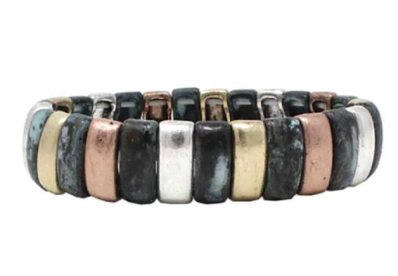 Patina Stretch Bracelet Rectangle Beads