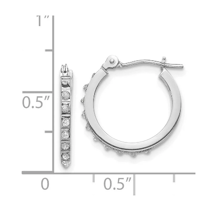 Curata 14k White Gold 15x1mm Hinged Diamond Leverback Hoop Earrings