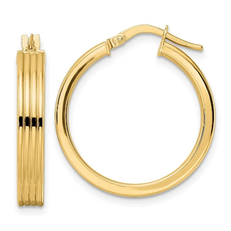 Curata 14k Yellow Gold Polished Ribbed 25x4mm Round Hoop Earrings