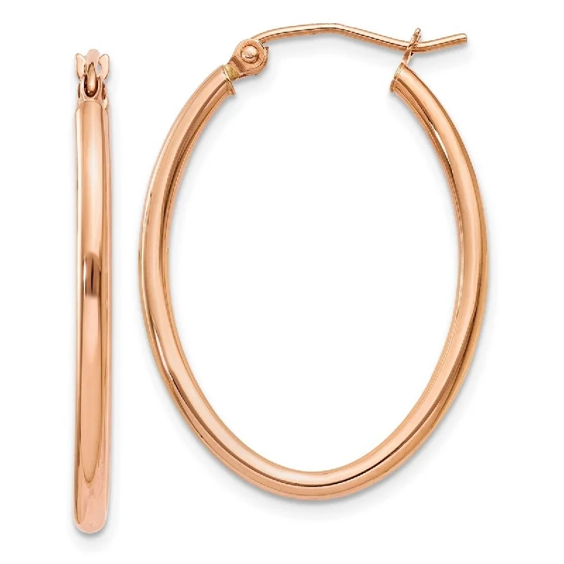 Curata 14k Rose Gold 2x33mm Oval Hoop Earrings