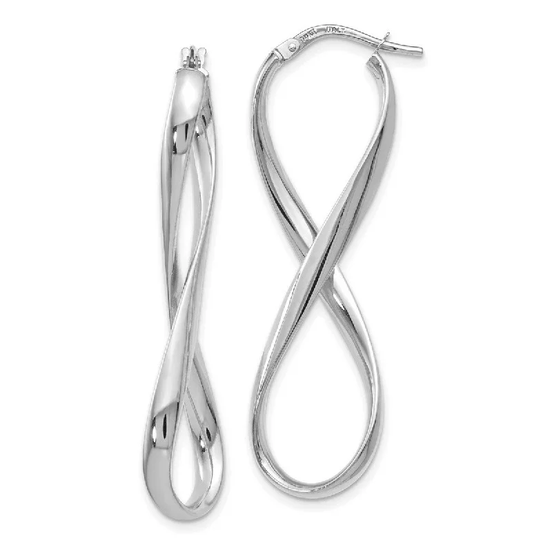 Curata 14k White Gold Twisted Polished Infinity Hinged Hoop Earrings - 46x13mm Wide 3mm Thick