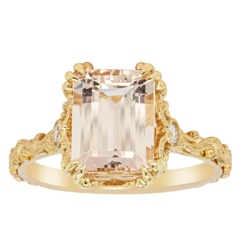 18ct Yellow Gold Morganite & Diamond Romanov Ring