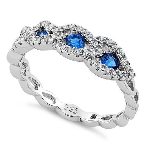 Sterling Silver Falcate Blue Spinel CZ Ring