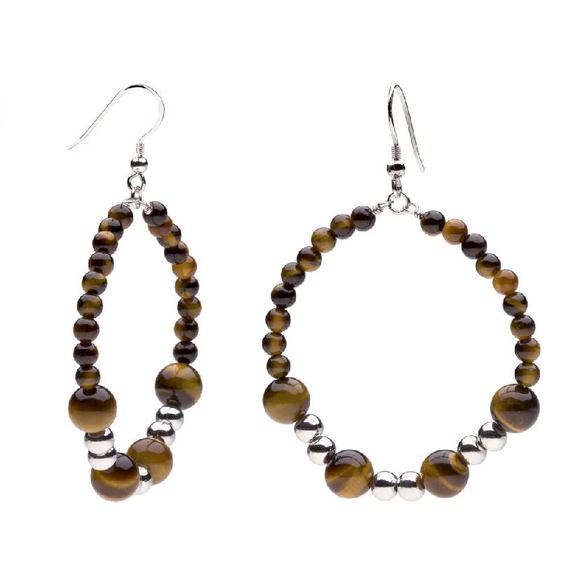 Sterling Silver 8mm Tiger Eye Beaded Dangle Earrings