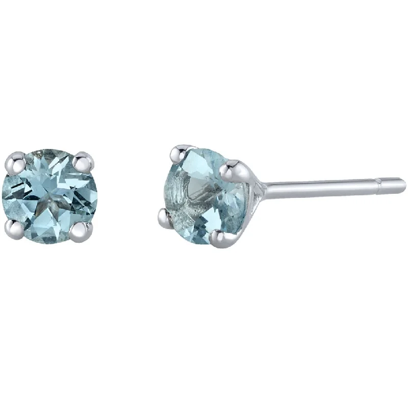 14k Gold 4mm Round Aquamarine Solitaire Stud Earrings