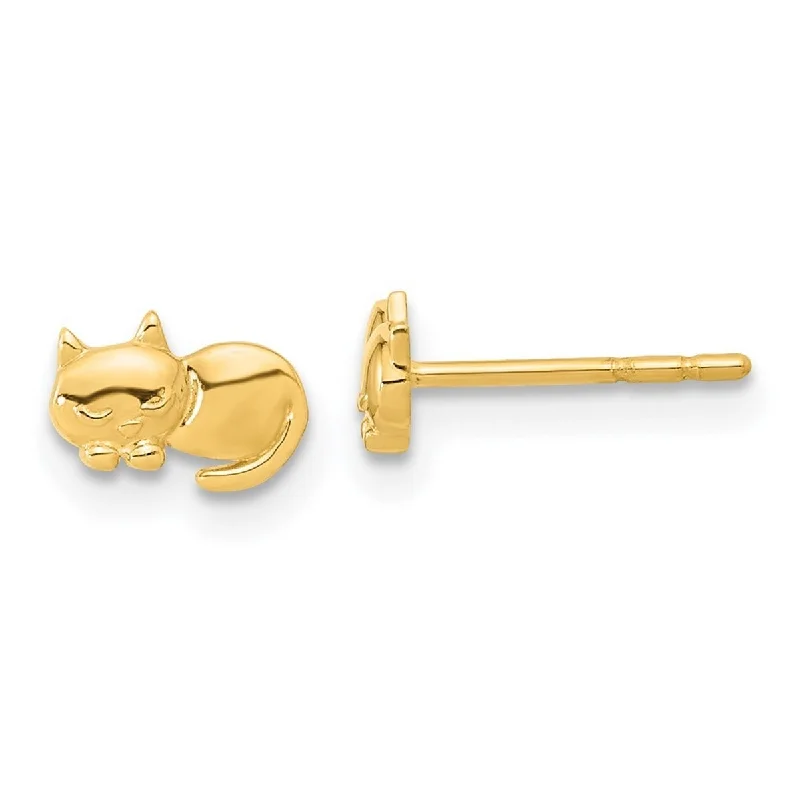 Curata 14k Yellow Gold Polished Sleeping Cat Post Earrings - 5.15x7.05mm