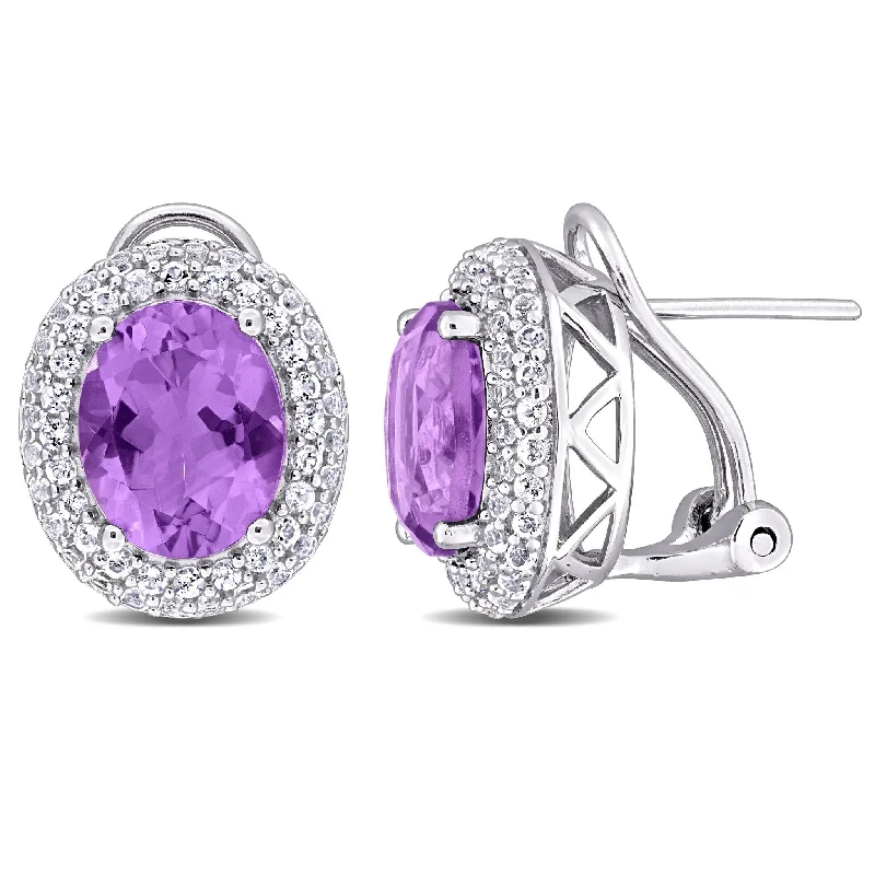 Miadora 5 2/5ct TGW Amethyst and White Topaz Leverback Earrings Sterling Silver