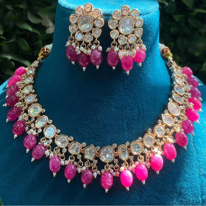 Royal Kundan Jewellery Gold Plated Polki Kundan And Beads Necklace Set